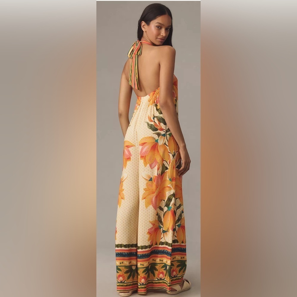 NWT Farm Rio x Anthropologie Floral Halter Jumpsuit‎ Size S - Picture 2 of 10